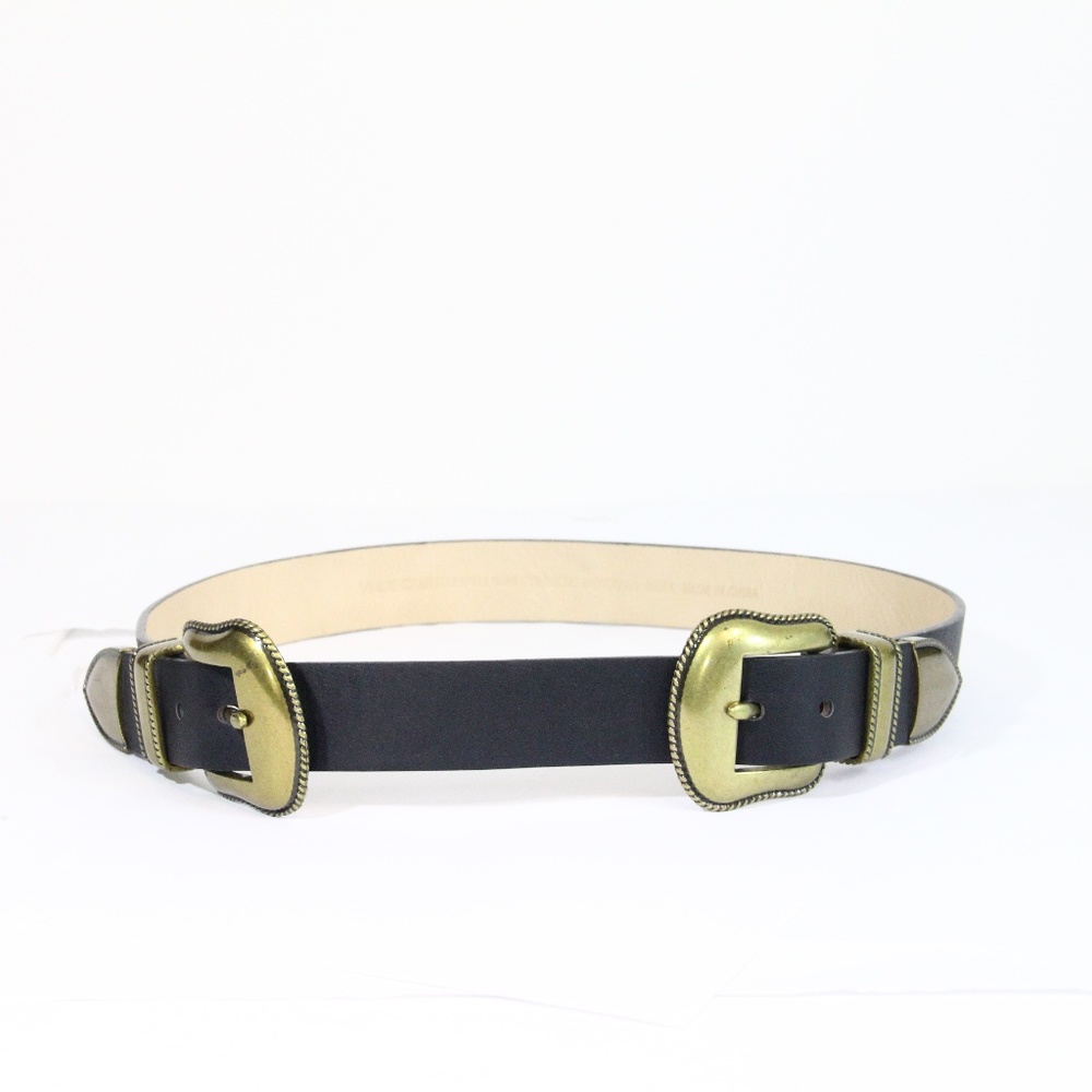 Vince Camuto Wide Belt Large NEW Women Western style Double Buckle Black
